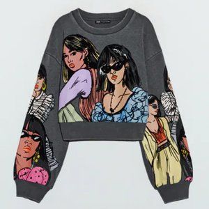 NWT Zara Anthracite Grey Graphic Girls Sweatshirt